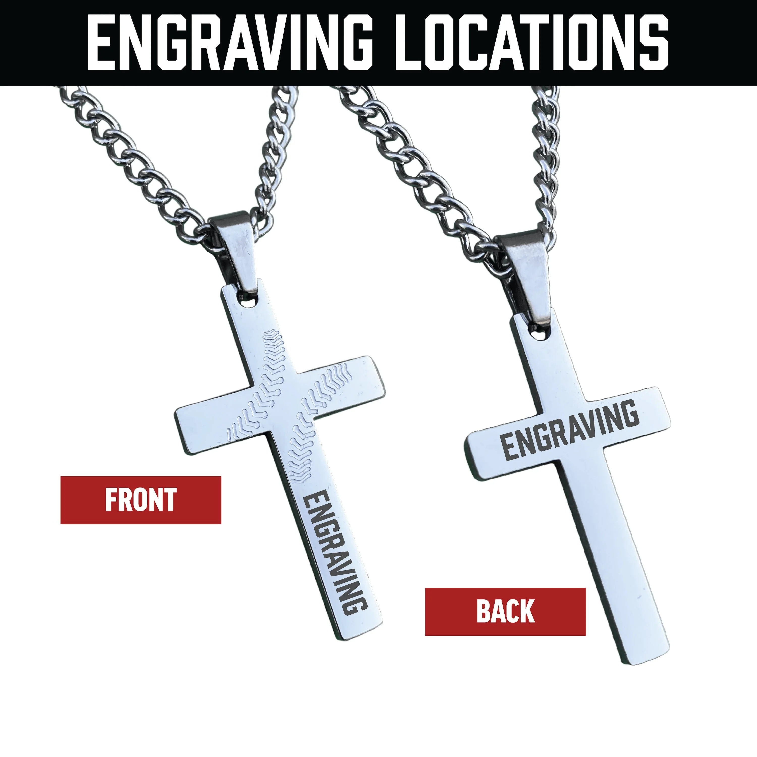 Baseball Cross Pendant Necklace - Stainless Steel - Image 3