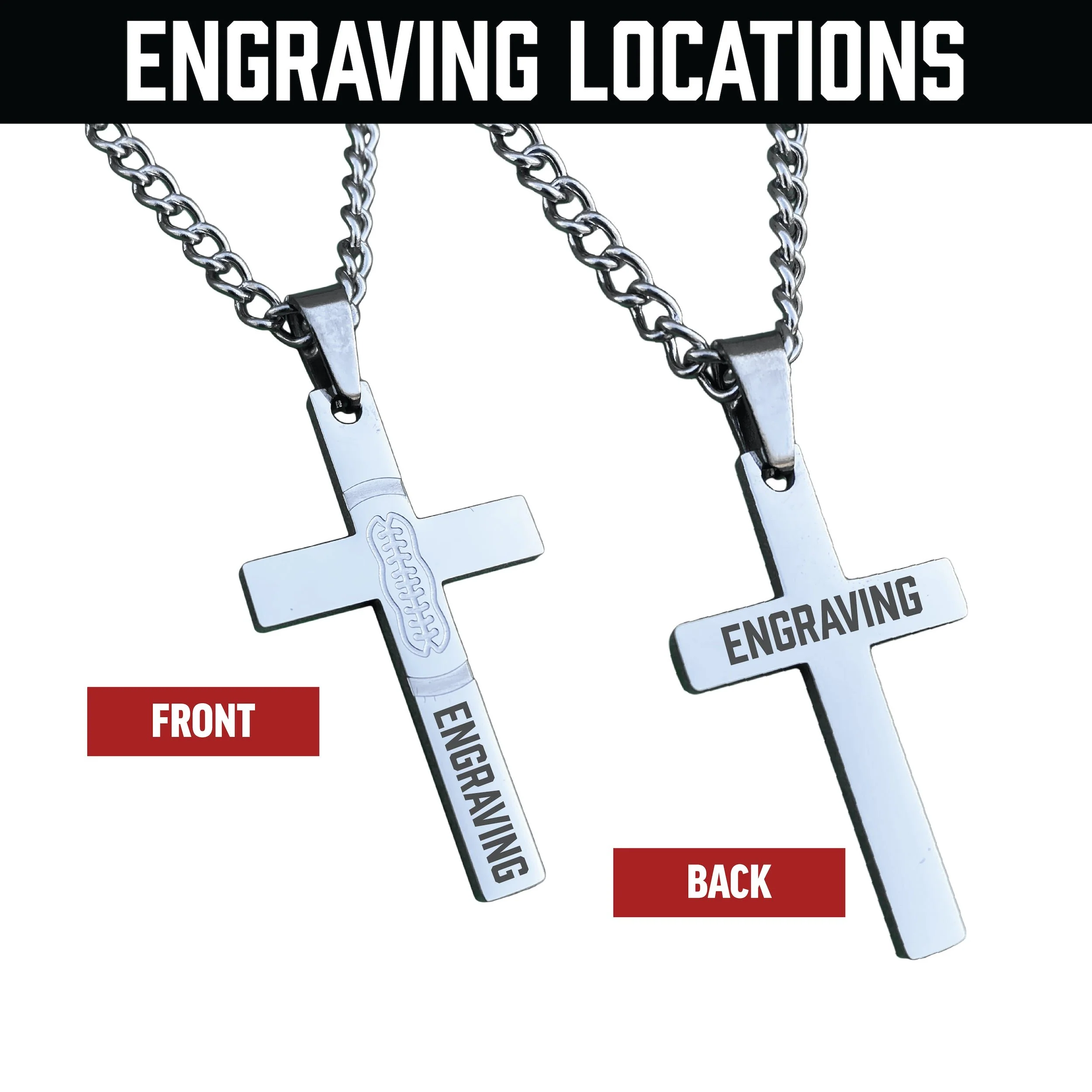 Football Cross Pendant Necklace - Stainless Steel - Image 3